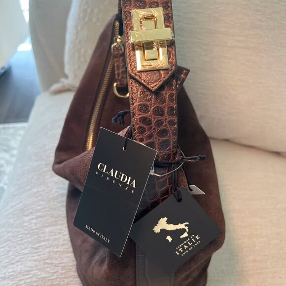 Claudia Firenze Chocolate Brown Leather & Suede Shoulder Bag NWT - Picture 5 of 10
